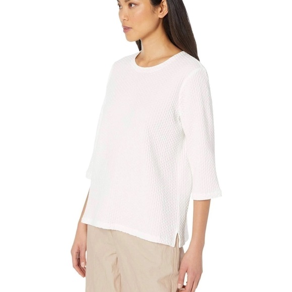 Eileen Fisher Womens Ivory 3/4 Sleeve Jewel Neck Top - Picture 7 of 8